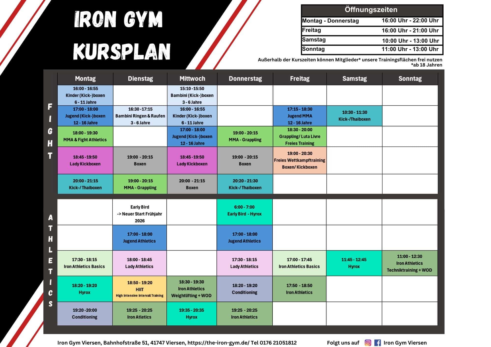 Kursplan Iron Gym Viersen 2026. Alle Kurszeiten im Überblick.